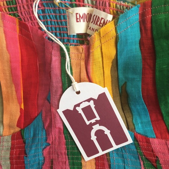 Emporio Sirenuse Positano Women 44/US 8 Pink Dahlia Abstract Linen Crop Top NWT - Picture 7 of 13